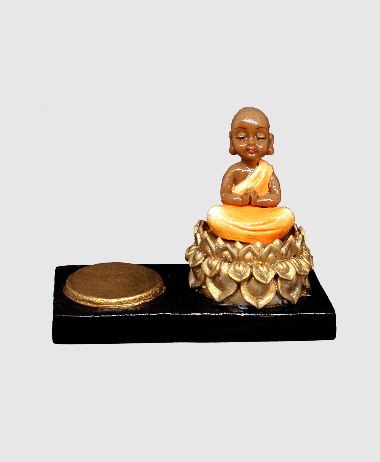 CANDLE HOLDER PRAYING LITTLE BUDDHA - NATURAL COLOUR SINGLE PIECE