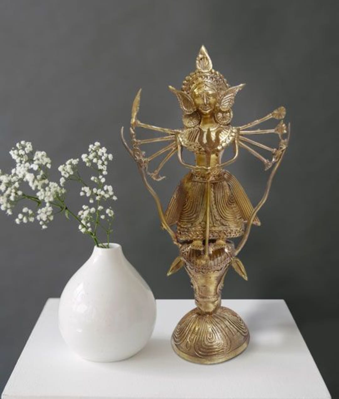 DOKRA BRASS MA DURGA ON MAHISASUR - MEDIUM SIZE SHOWPIECE