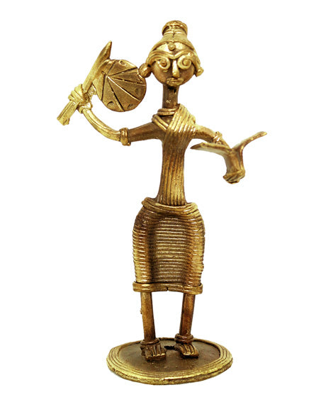 HANDMADE DOKRA BRASS TRIBAL LADY FIGURE READING BOOK -SHOWPIECE