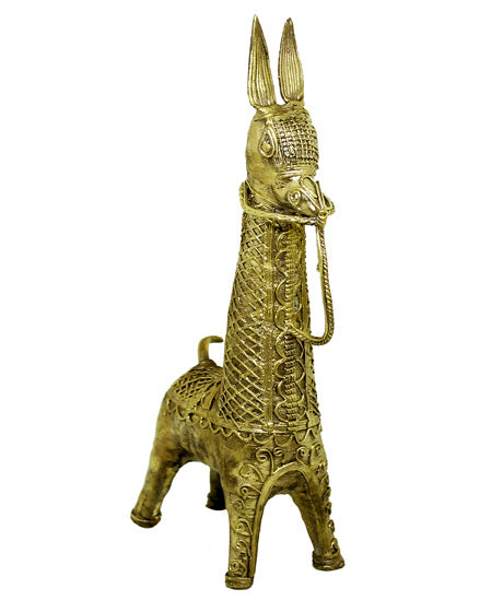 HANDMADE DOKRA BRASS HORSE - TRADITIONAL TRIBAL ART SHOWPIECE