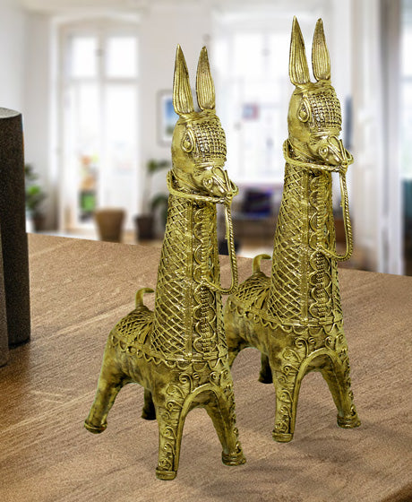 HANDMADE DOKRA BRASS HORSE - TRADITIONAL TRIBAL ART SHOWPIECE