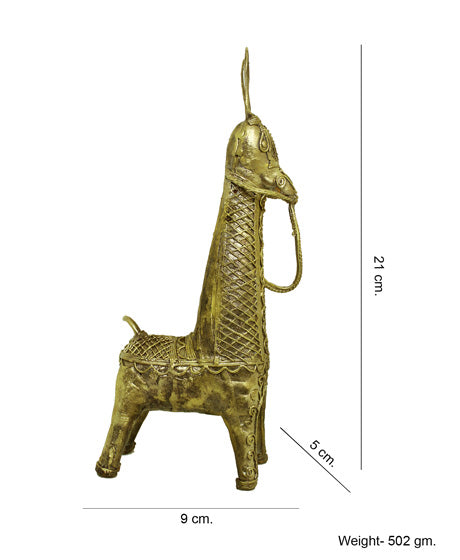 HANDMADE DOKRA BRASS HORSE - TRADITIONAL TRIBAL ART SHOWPIECE