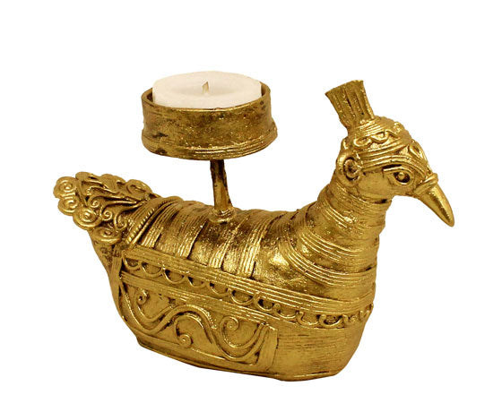 PEACOCK CANDLE STAND MADE OF DOKRA METAL