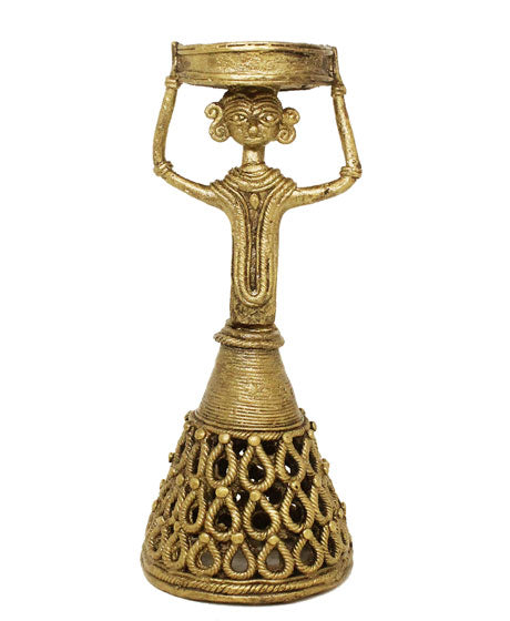 HANDMADE DOKRA BRASS TRIBAL LADY STANDING - SHOWPIECE