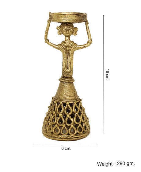 HANDMADE DOKRA BRASS TRIBAL LADY STANDING - SHOWPIECE