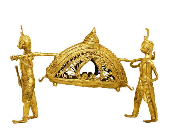MEN CARRYING PALANQUIN SHOWPIECE - MADE OF DOKRA METAL
