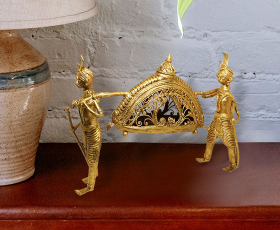 MEN CARRYING PALANQUIN SHOWPIECE - MADE OF DOKRA METAL