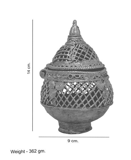 NETTED POT WITH LID JEWELLERY BOX MADE OF DOKRA METAL