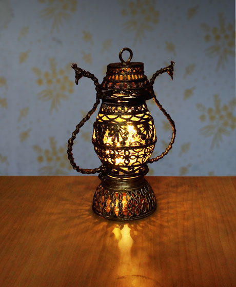 PEACOCK LANTERN LAMPSET MADE OF DOKRA METAL
