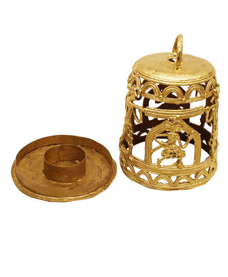 DECORATED PALENQUIN BOX LANTERN CUM CANDLE HOLDER MADE OF DOKRA METAL