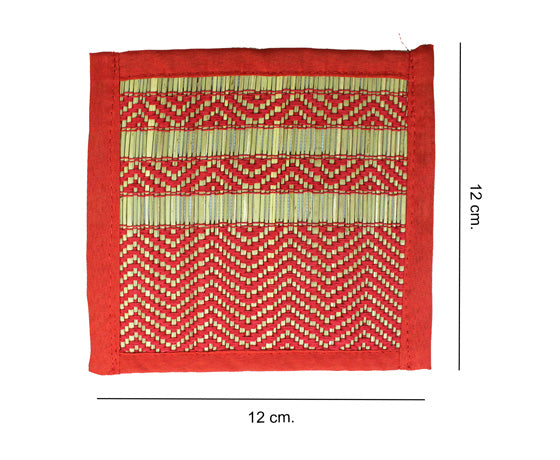 74196 SET OF NATURAL RED COASTERS MADE OF MADURKATHI / REED / RIVER GRASS