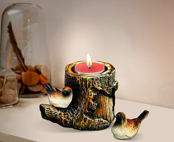 NATURAL BROWN BIRD CANDLE HOLDER WITH COMPLIMENTARY CANDLE