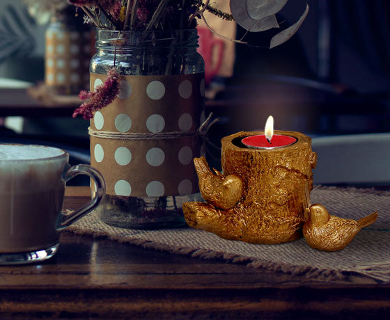 GOLDEN BIRD CANDLE HOLDER WITH COMPLIMENTARY CANDLE