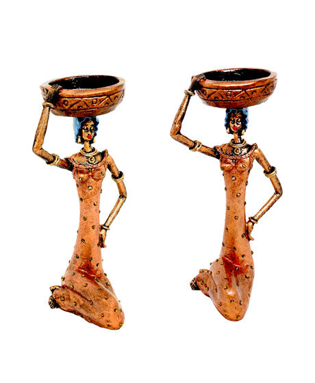 VILLAGE LADY CANDLE STAND COPPER COLORED SINGLE PIECE WITH COMPLIMENTARY CANDLE