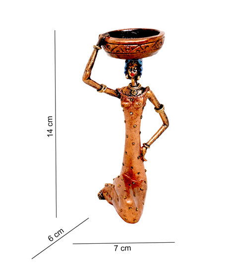 VILLAGE LADY CANDLE STAND COPPER COLORED SINGLE PIECE WITH COMPLIMENTARY CANDLE