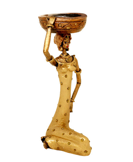 VILLAGE LADY CANDLE STAND GOLDEN SINGLE PIECE WITH COMPLIMENTARY CANDLE