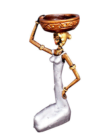 VILLAGE LADY CANDLE STAND SILVER SINGLE PIECE WITH COMPLIMENTARY CANDLE