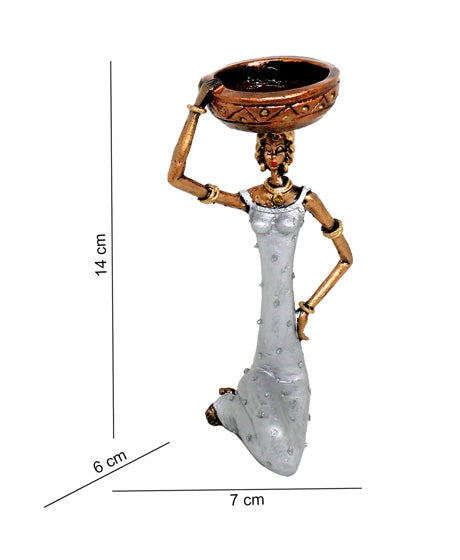 VILLAGE LADY CANDLE STAND SILVER SINGLE PIECE WITH COMPLIMENTARY CANDLE