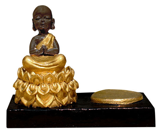 CANDLE HOLDER PRAYING LITTLE BUDDHA - BLACK