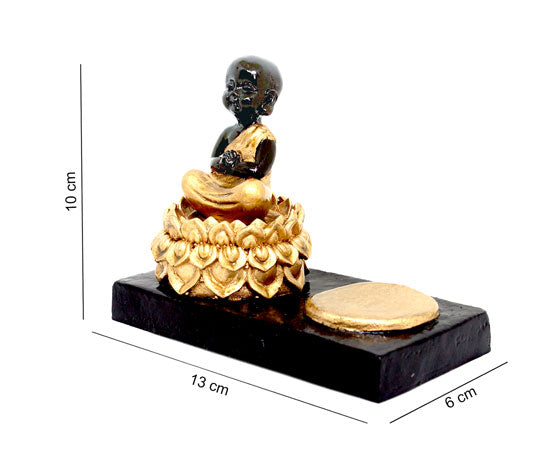 CANDLE HOLDER PRAYING LITTLE BUDDHA - BLACK