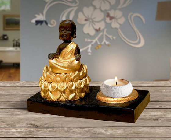 CANDLE HOLDER MEDITATING LITTLE BUDDHA - BLACK