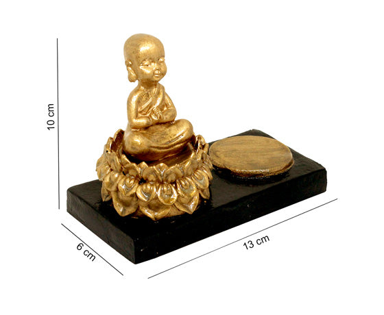 CANDLE HOLDER PRAYING LITTLE BUDDHA - GOLDEN