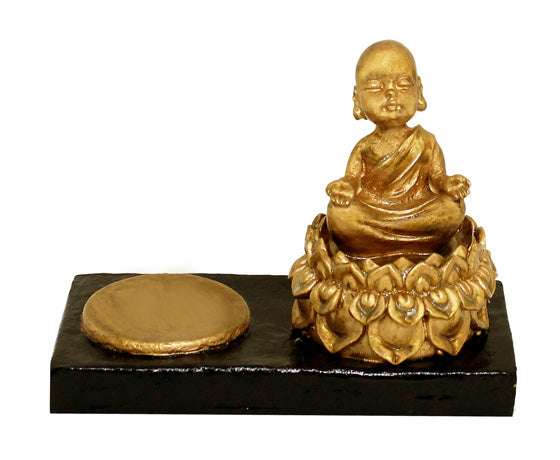 CANDLE HOLDER MEDITATING LITTLE BUDDHA - GOLDEN