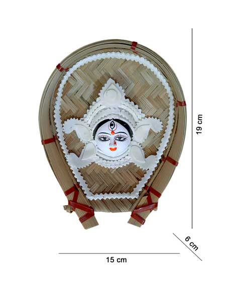 MAA DURGA SHOWPIECE WITH SHOLA DECORATION- FIXED ON KULO/ BAMBOO TRAY SMALL-WHITE