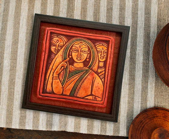 THREE WOMEN TERRACOTTA WALL DECOR FOR HOME DECORATION - INSPIRED BY JAMINI ROY'S PAINTING