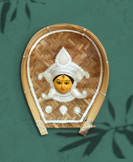 MAA DURGA SHOWPIECE WITH SHOLA DECORATION - FIXED ON KULO/ BAMBOO TRAY (BIG)
