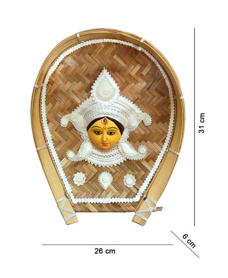 MAA DURGA SHOWPIECE WITH SHOLA DECORATION - FIXED ON KULO/ BAMBOO TRAY (BIG)