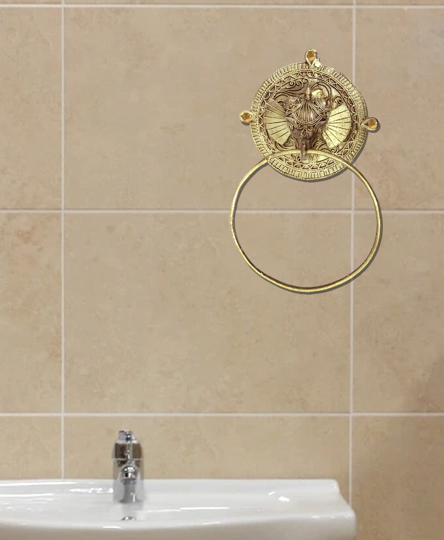 ELEPHANT FACE BATH TOWEL RING MADE OF DOKRA