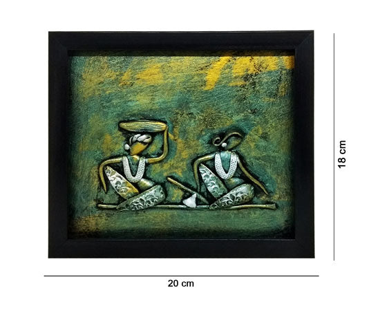 TRIBAL COUPLE HANDMADE WALL FRAME WITH METALLIC FINISH- GREEN
