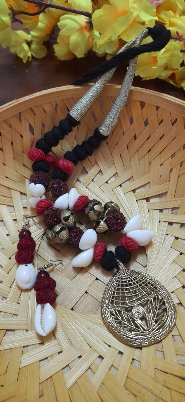 Dokra and Shell Pendant and Earrings set