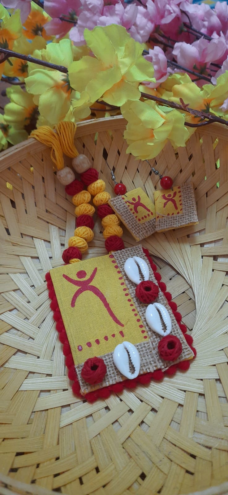 Red and Yellow neckpiece and earrings set