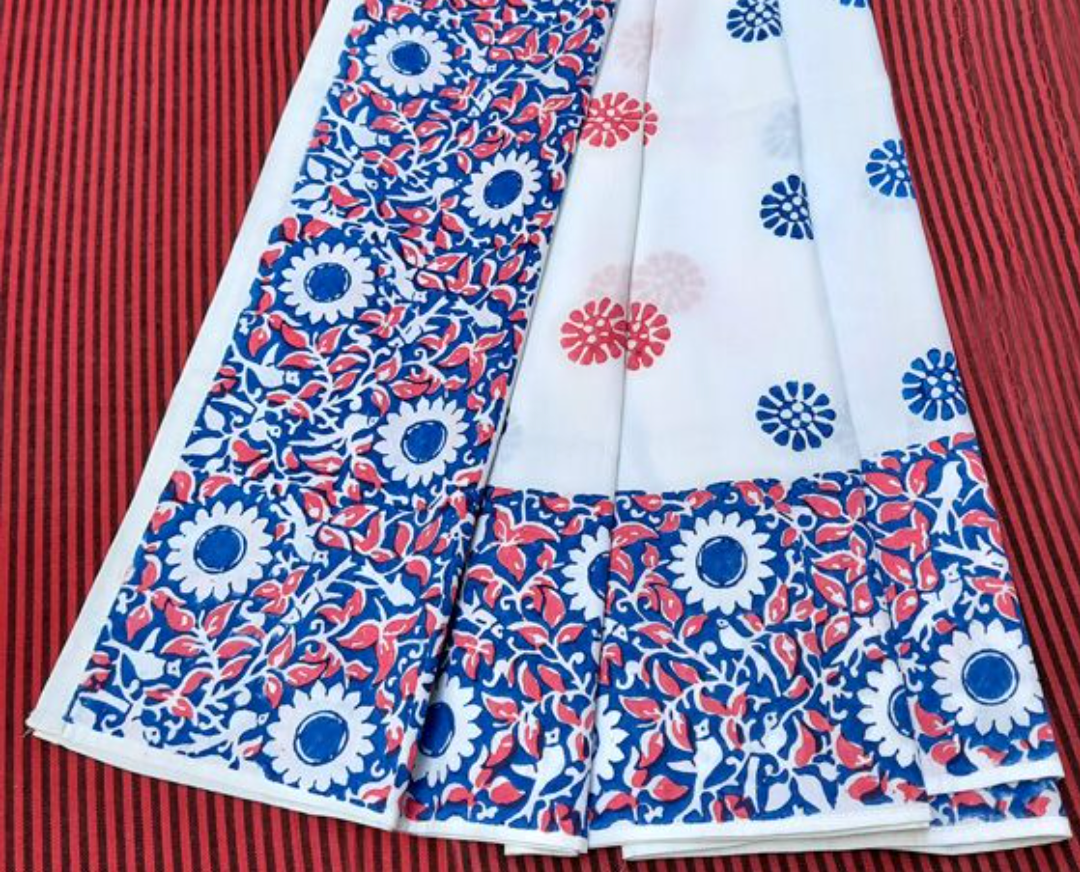 EXCLUSIVE PINK BLUE HAND BLOCK PRINTED COTTON TABLE COVER