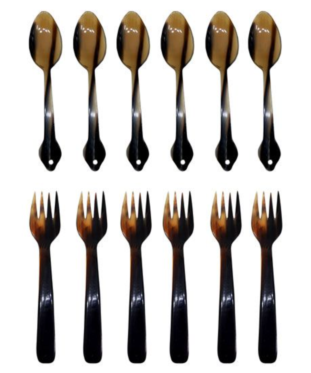 ATTRACTIVE HANDMADE HORNCRAFT SPOON & FORK SET- 6 SPOONS AND 6 FORKS