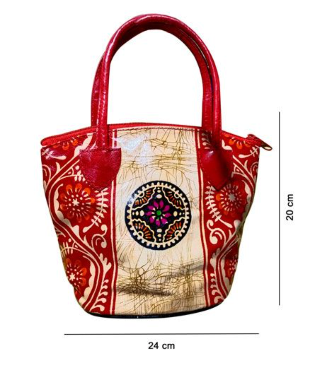 HANDMADE LEATHER BATIK BAG - RED AND WHITE