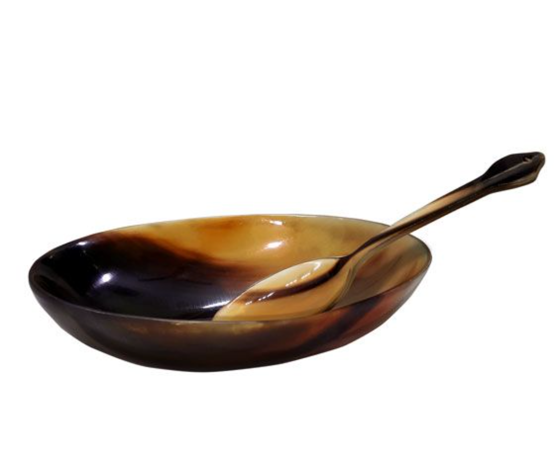 ATTRACTIVE HANDMADE HORNCRAFT BOWL & SPOON SET- 1 BOWL & 1 SPOON