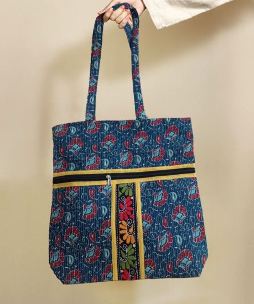 HANDMADE BLUE RECTANGULAR BAG WITH EMBROIDERY