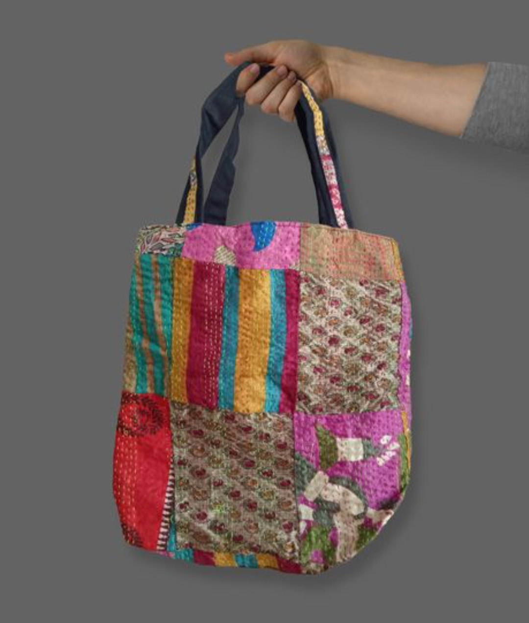 HANDMADE COLOUR BAG WITH EMBROIDERY- RED VIOLET