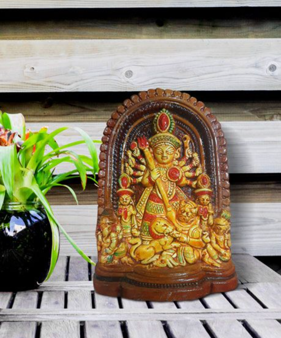 HANDMADE TERRACOTTA GODDESS DURGA WITH FAMILY SHOWPIECE FOR HOME DECORATION