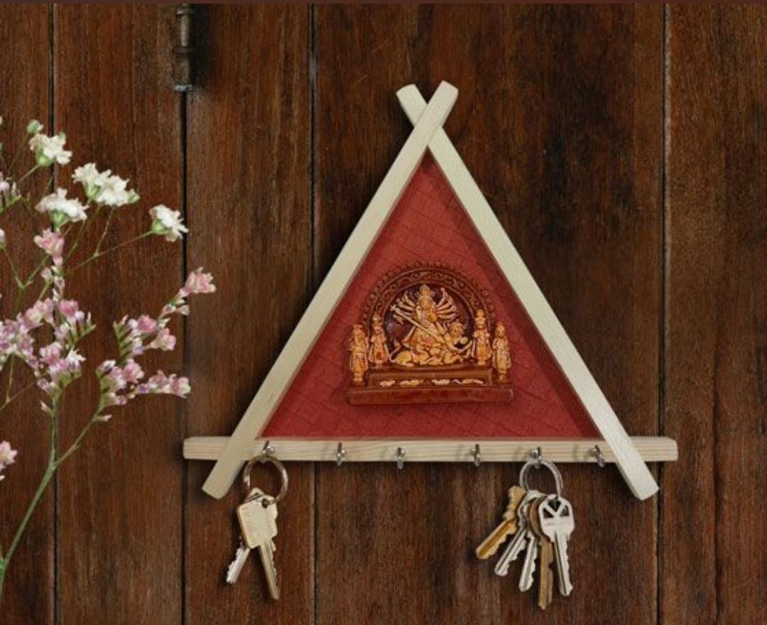 MAA DURGA TERRACOTTA SHOWPIECE WITH WOODEN KEY HANGER