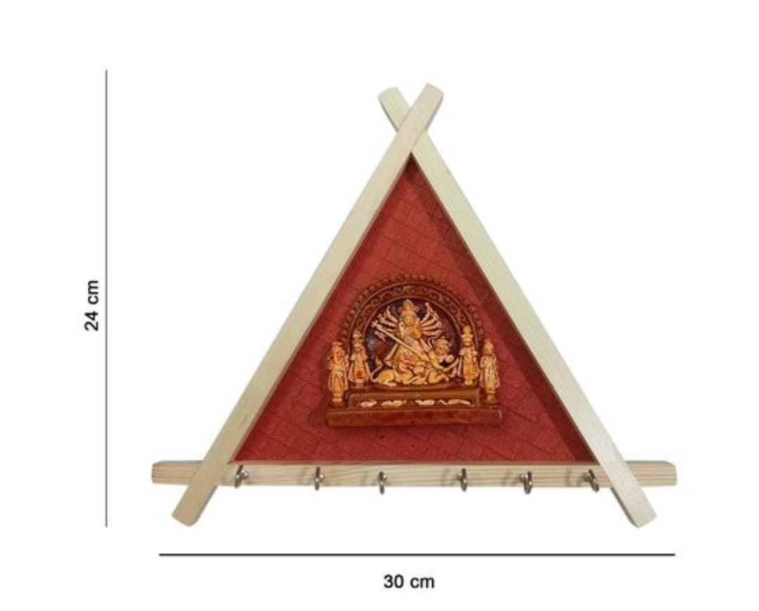 MAA DURGA TERRACOTTA SHOWPIECE WITH WOODEN KEY HANGER