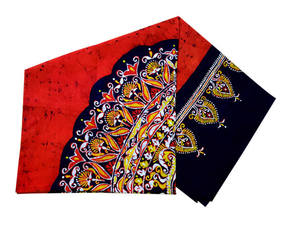 RED BATIK PAINTED PIECE FOR SCARF, TABLE OR BED COVER