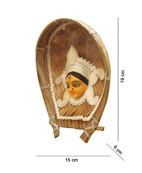 MAA DURGA SHOWPIECE WITH SHOLA DECORATION - FIXED ON KULO/ BAMBOO TRAY (SMALL)