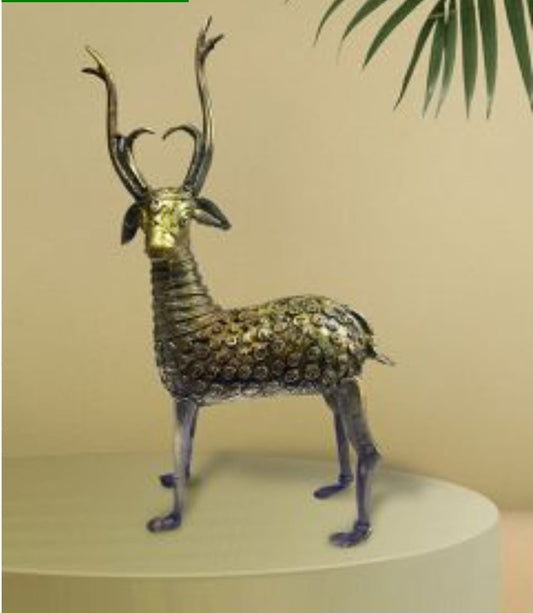 SMALL DOKRA BRASS STANDING DEER FOR HOME DECORATION