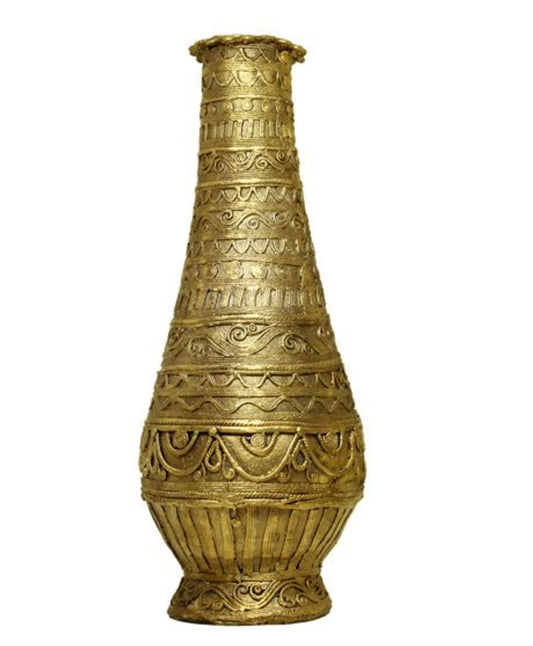 HANDMADE DOKRA BRASS FLOWER VASE INTRICATE FILIGREE WORK