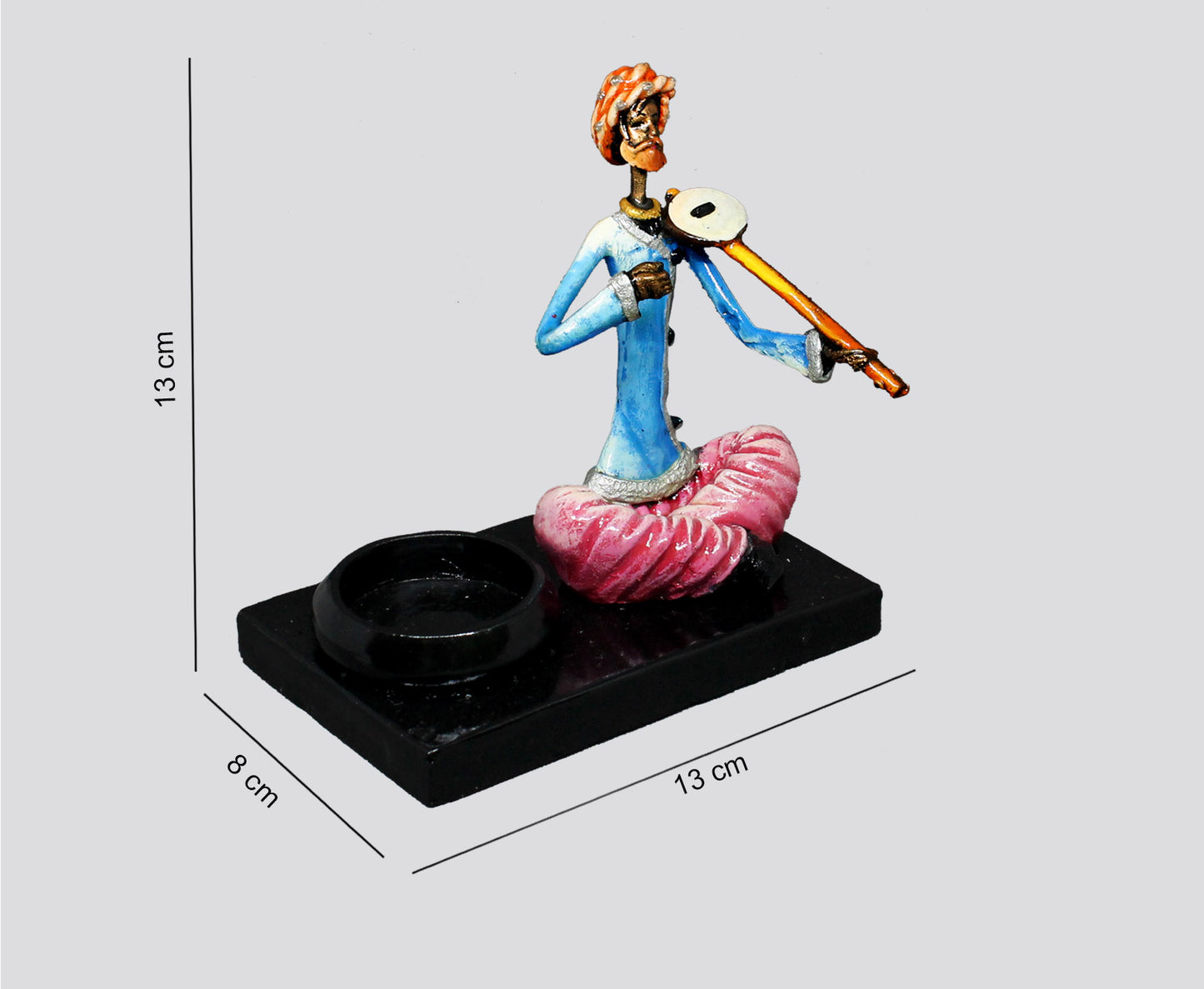 CANDLE HOLDER MALE MUSICIAN PLAYING RAVANTHA - NATURAL COLOUR SINGLE PIECE