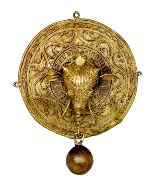 HANDMADE DOKRA BRASS ELEPHANT WITH BELL SHOWPIECE